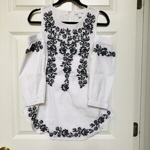 Charter Club Womens Size S 78% Cotton Embroidered Black/White Blouse-Top #